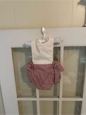 Edgehill Collection stripe sunsuit with scallop and details (newborn)